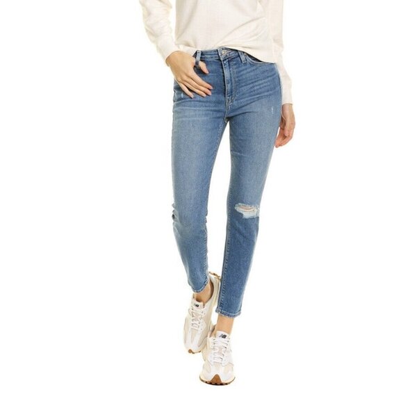 Hudson Womens Barbara High Rise‎ Distressed Blue Denim Super Skinny Jeans SZ 25 - Picture 1 of 11